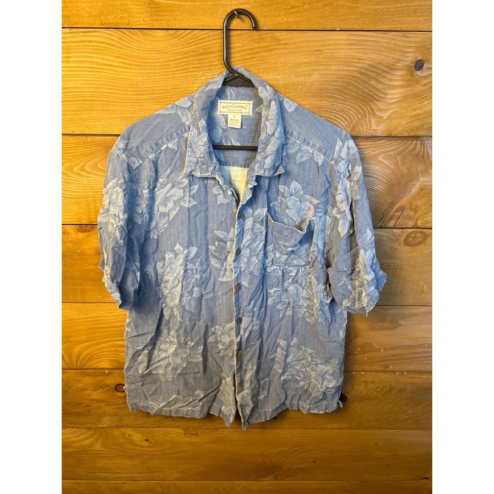 Boca Classics Island Wear Silk Floral Button Up Shirt Men's‎ Large Hawaiian SS